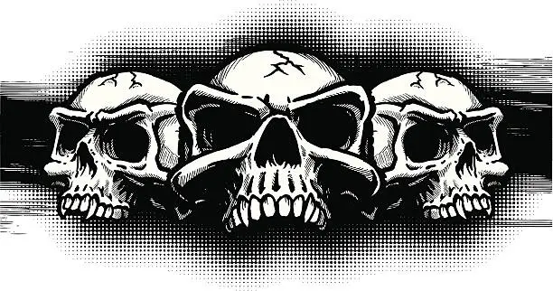 Vector illustration of Skull Trio B&W II
