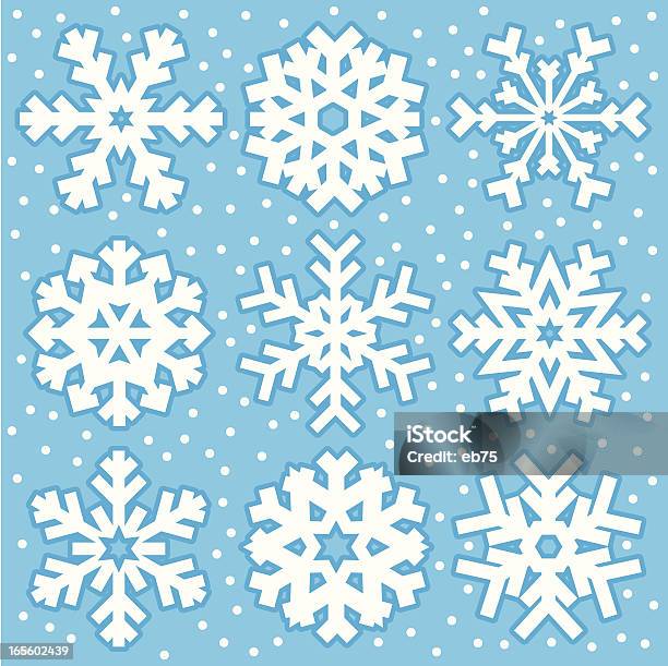Neuf Flocons De Neige Vecteurs libres de droits et plus d'images vectorielles de De grande taille - De grande taille, Flocon de neige - Neige, Blanc