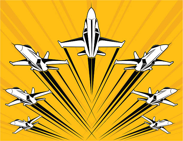 ilustraciones, imágenes clip art, dibujos animados e iconos de stock de avispón f18 super-volando en formación - jet
