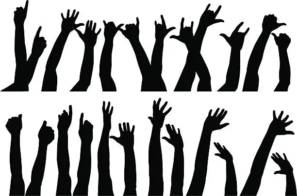 Vector illustration of Raised hands II