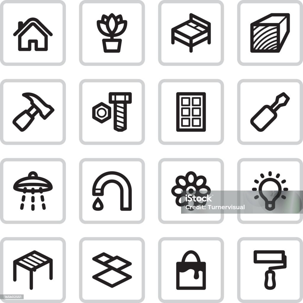 Home Improvement Icons | Black 16 black vector icons for home improvement projects. Icon Symbol stock vector