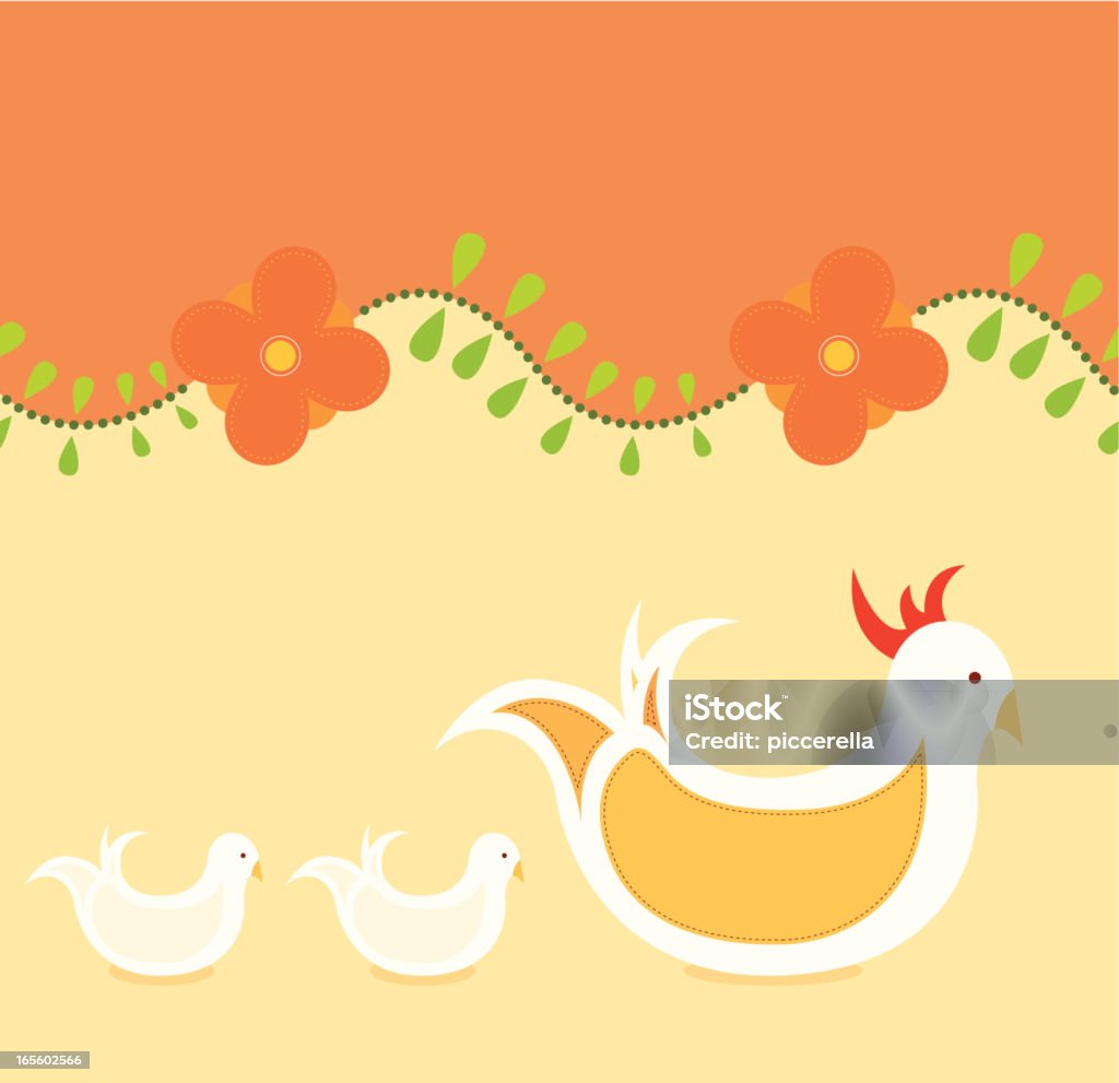 Chicken family border A cute chicken family on a flowered border. Animal stock vector