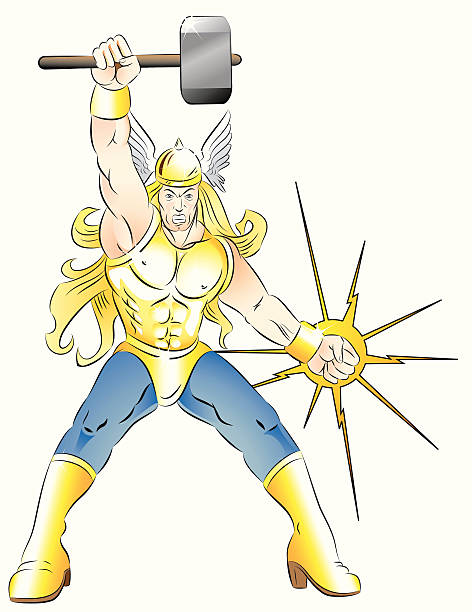 ilustrações, clipart, desenhos animados e ícones de poderoso martelo de thor - thunderstorm hammer scandinavian culture god