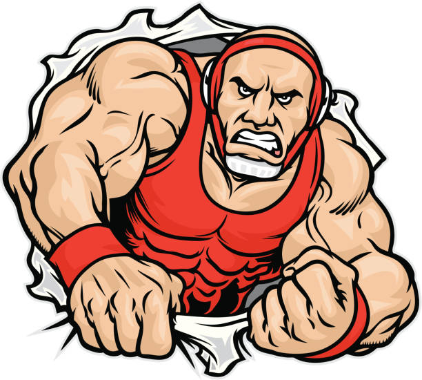 wrestler 셔츠 rip - wrestling human muscle muscular build strength stock illustrations