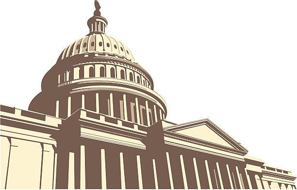 Center of the world simplified drawing of the us capitol. politics illustrations stock illustrations