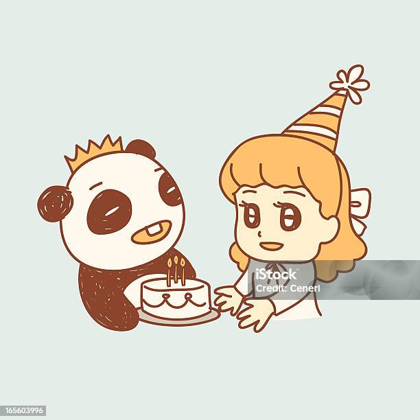 Rapariga Celebrando O Aniversário Com O Panda Amigo - Arte vetorial de stock e mais imagens de 2-3 Anos