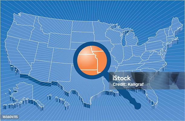 Suche Quellenuskarte Stock Vektor Art und mehr Bilder von Karte - Navigationsinstrument - Karte - Navigationsinstrument, USA, Vergrößerungsglas