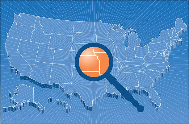 Vector illustration of Searching Sources /  US map