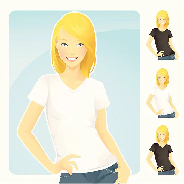 Vector illustration of T-Shirt & Jeans Blond Woman