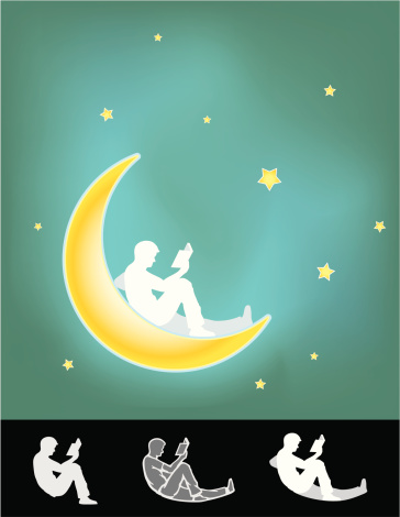 vector illustration of man on moon, with different version, gradient mesh background. More Kids Stuff