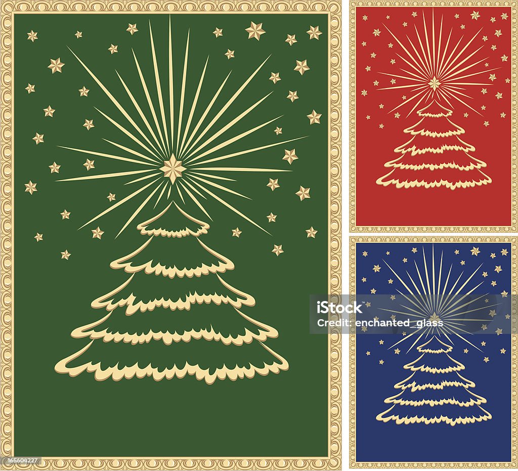 Ghristmas Tree with Gold Border Vector illustration of a Christmas tree with golden stars and trim. There are no gradients or blends used on this file. Includes ai8.eps & .jpeg file formats Blue stock vector