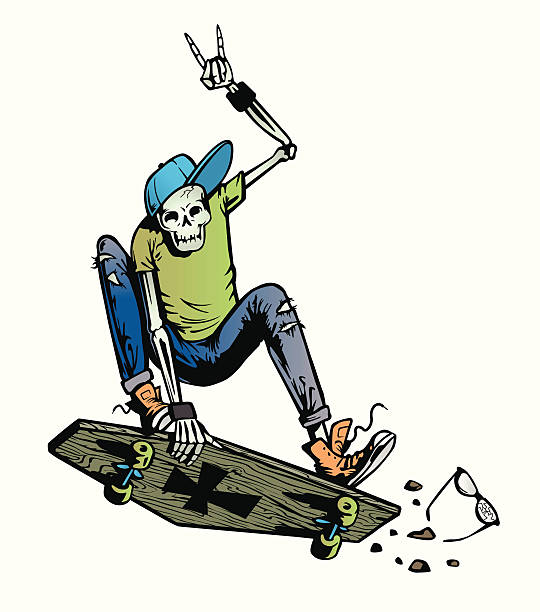 ilustrações de stock, clip art, desenhos animados e ícones de patinadora esqueleto em caixão de skate - broken glass green shattered glass