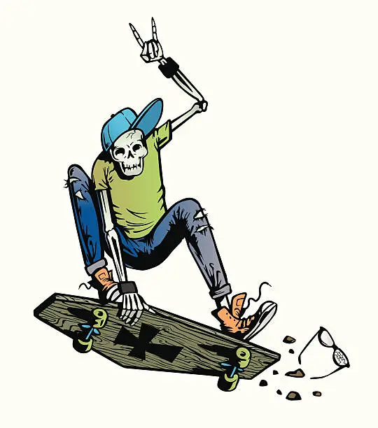 Vector illustration of Skeleton Skater on a coffin skateboard