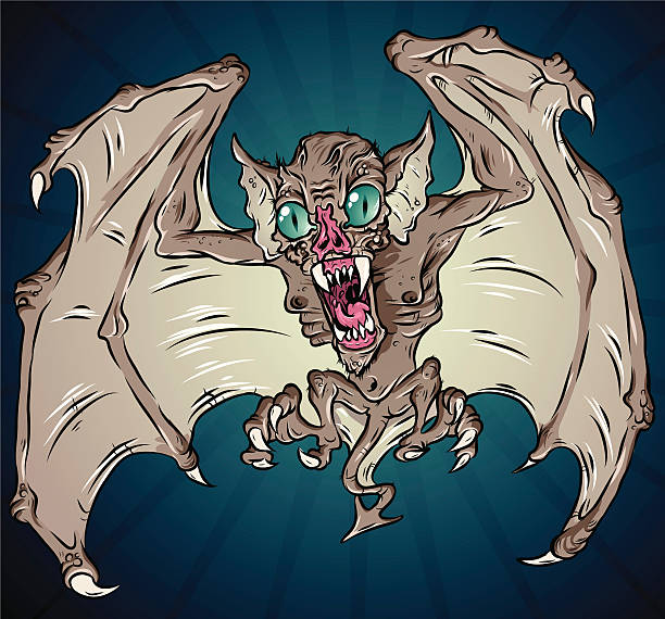 ilustrações de stock, clip art, desenhos animados e ícones de mal morcego - bat cartoon halloween wing