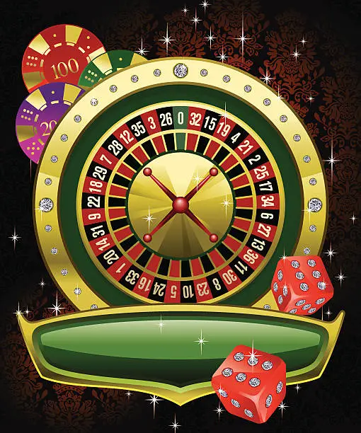 Vector illustration of Gaming Roulette with Chips and Dices Vector