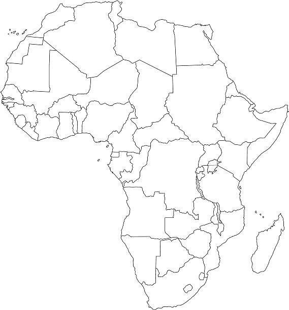 Africa line map An accurate line map of continental Africa, with each country and island on a separate named layer. There is also a base outline layer and a layer containing the 3 main lakes and any country boundaries that cross them. Any country or region can easily be selected and colored when required. There are 54 layers. zambia stock illustrations