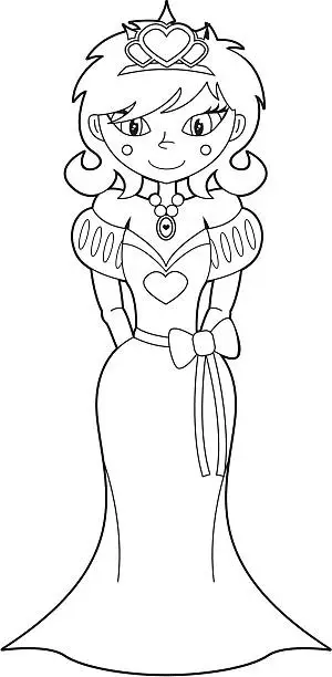 Vector illustration of Colour In Cute Princess Character