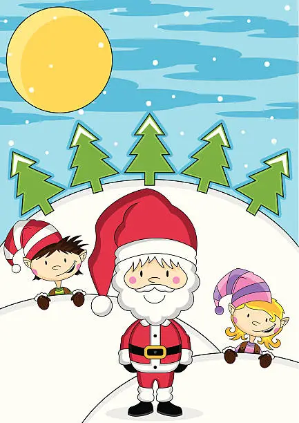 Vector illustration of Santa Clause and Elves