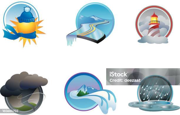 Ilustración de Iconos Weather y más Vectores Libres de Derechos de Invierno - Invierno, Avalancha, Bufanda