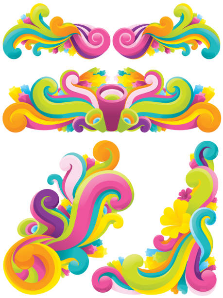 Funky Color Scroll Set vector art illustration