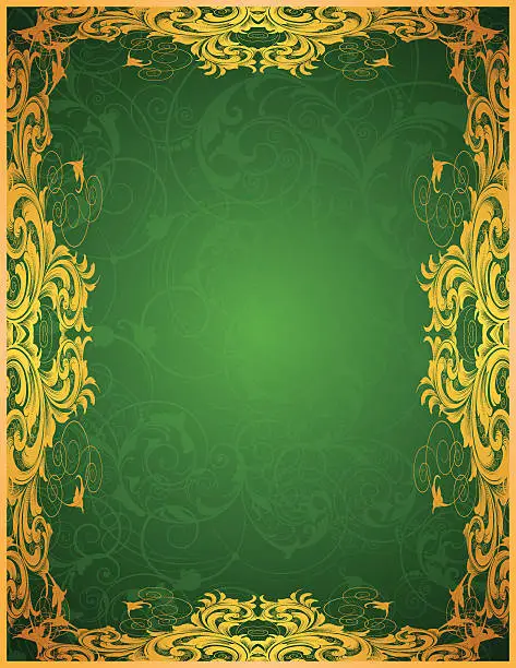 Vector illustration of Green Gold Scrolling Frame