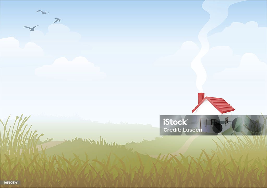 Maison sur une colline - clipart vectoriel de Plaine - Zone herbeuse libre de droits