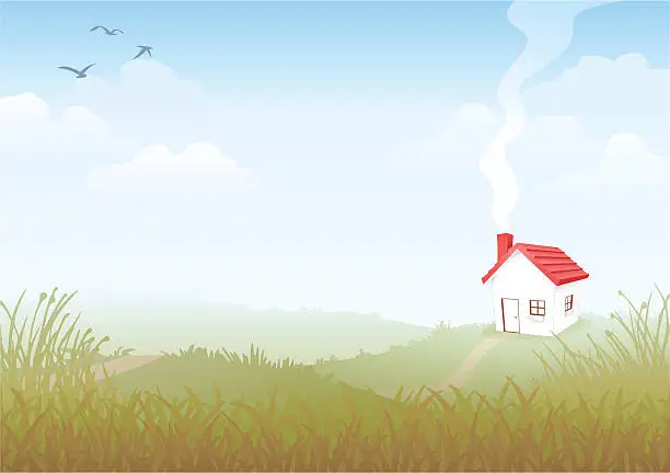 Vector illustration of House on a Hill
