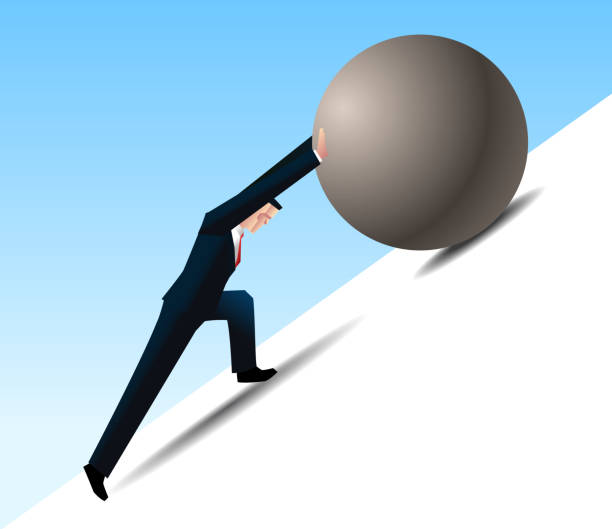 businessman pushing businessman pushing. sisyphus stock illustrations