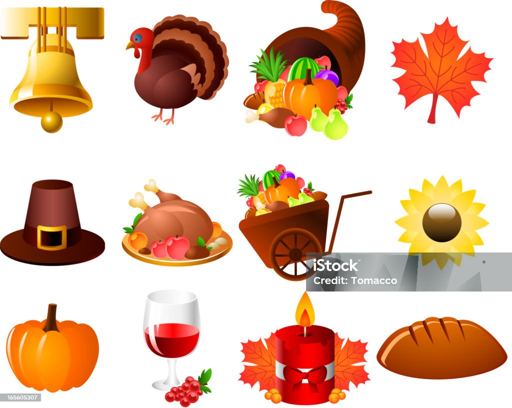 Thanksgiving Bell kukurydza Leaf Kapelusz Turcja słonecznika Świeca Chleb dyniowy - Grafika wektorowa royalty-free (Ikona)