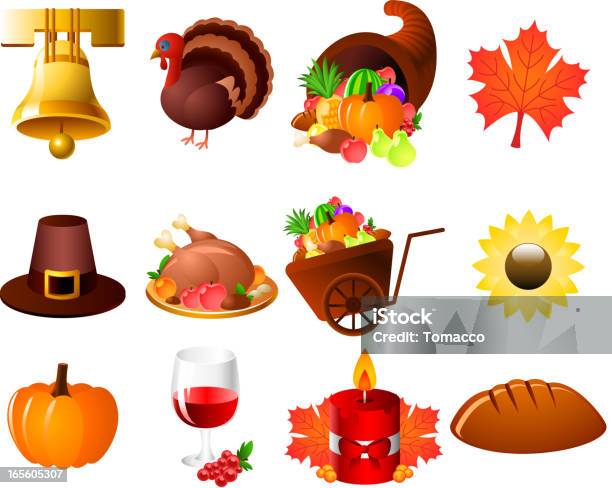 Thanksgiving Bell Kukurydza Leaf Kapelusz Turcja Słonecznika Świeca Chleb Dyniowy - Stockowe grafiki wektorowe i więcej obrazów Ikona