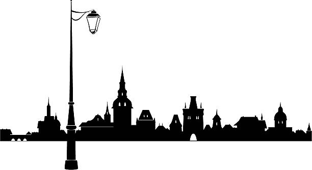 абстрактный старый город - silhouette street light vector illustration and painting stock illustrations