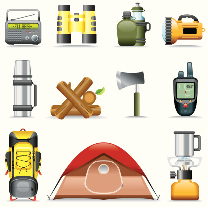 Icon Set, Outdoor and camping things on white background, make in adobe Illustrator (vector)