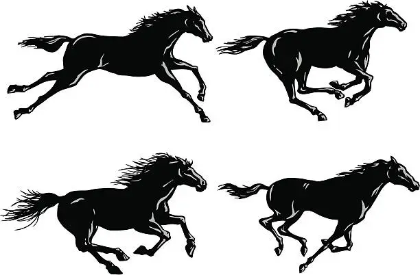Vector illustration of Silhouettes of Horses Running