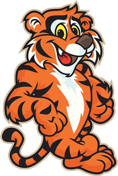 Tiger Leaning This Kid Tiger is ready to lean against your school name or initials. tiger mascot stock illustrations