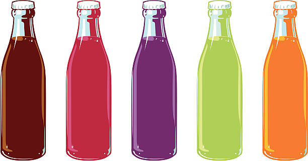 Flavored Soda Bottles Cola, Cherry, Grape, Lime, Orange soda bottle stock illustrations