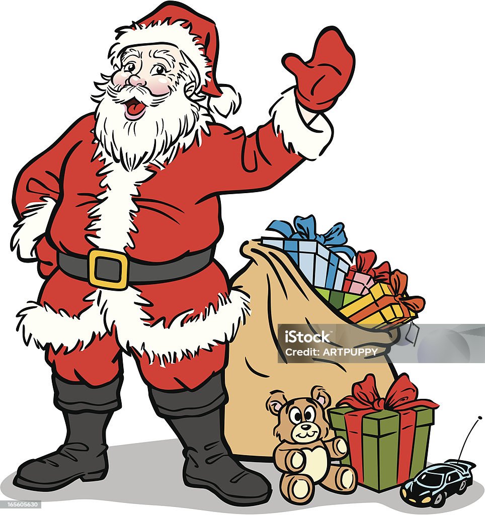 Papai Noel com presentes em pé - Vetor de Natal royalty-free