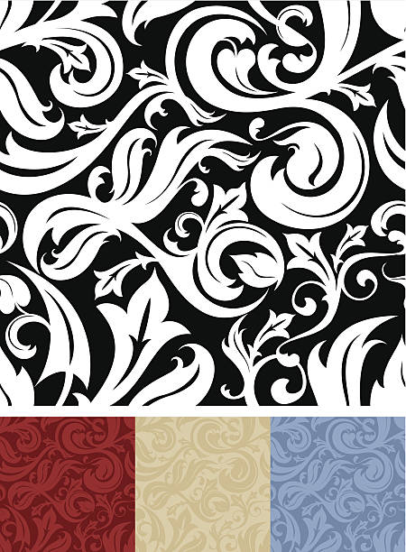 끊김 없이 떨어지는 화려한 패턴 - black and white scroll shape pattern illustration and painting stock illustrations