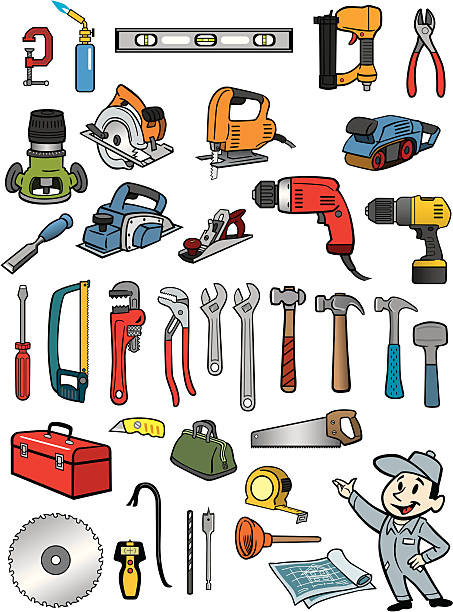 Tool Set Wow! A great collection of tools and a handyman. Perfect for a homebuilder or hardware store. EPS and JPEG files enclosed. Be sure to view my other illustrations, thanks! wire cutter stock illustrations