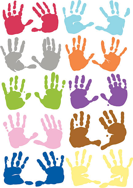 Ten sets of handprints in different colors vector art illustration