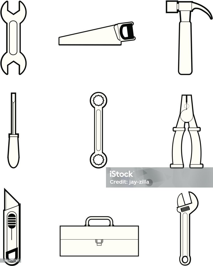 Werkzeug Symbol set schwarz und weiß - Lizenzfrei Designelement Vektorgrafik