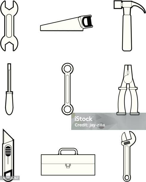 Werkzeug Symbol Set Schwarz Und Weiß Stock Vektor Art und mehr Bilder von Designelement - Designelement, Drahtschneider, Gezahnt