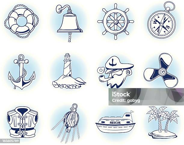 Ícones De Náutica - Arte vetorial de stock e mais imagens de Barco Salva-vidas - Barco Salva-vidas, Sino, Símbolo de ícone