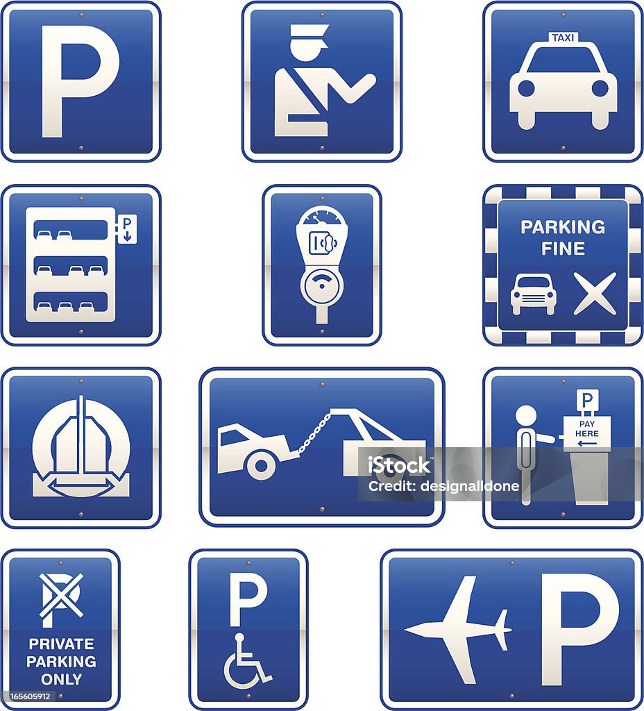 Car Parking Signs Icon Set Collection of car park signs and information. Parking Lot stock vector