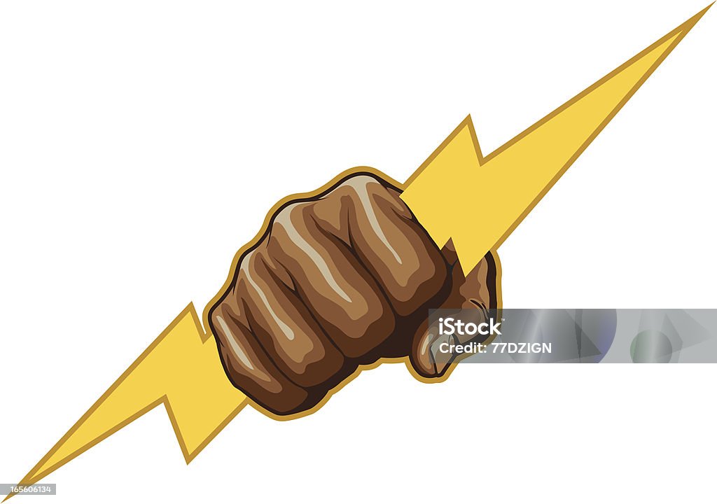lightning fist vector illustration of human hand holding a lightning bolt. Gripping stock vector