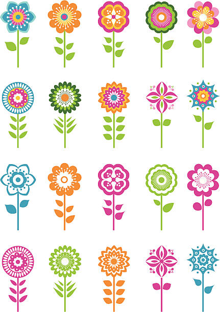 Bunte Retro-Blumen – Vektorgrafik