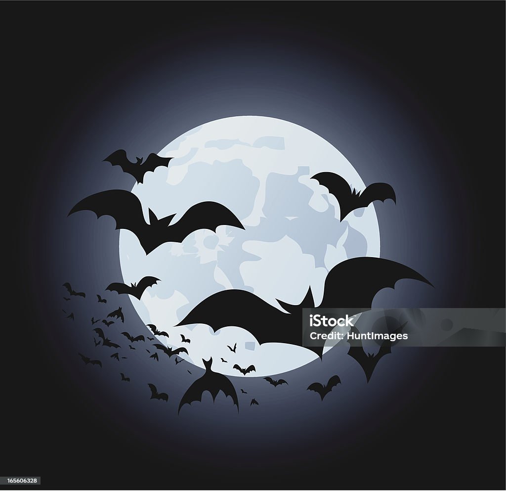 Bats e ilustração vetorial de Lua - Royalty-free Morcego arte vetorial