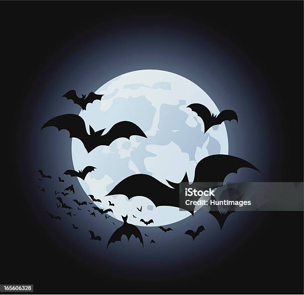 Bats E Ilustração Vetorial De Lua - Arte vetorial de stock e mais imagens de Morcego - Morcego, Animal, Asa de animal