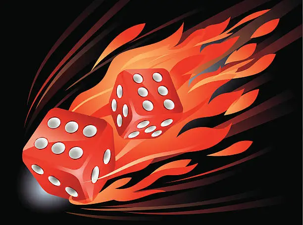 Vector illustration of Fiery Flaming Gaming Dice Vector