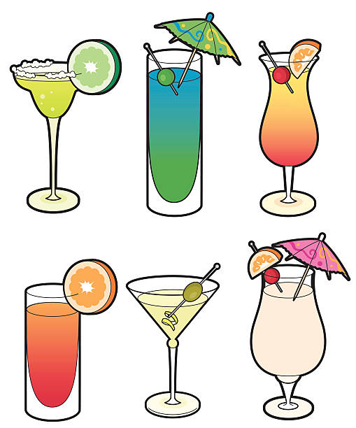 коктейли - drink umbrella illustrations stock illustrations