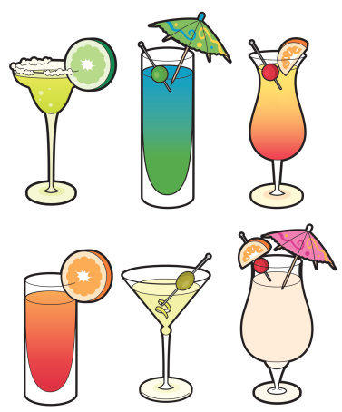 A selection of brightly coloured classic cocktails. Click below for more cocktail and party images